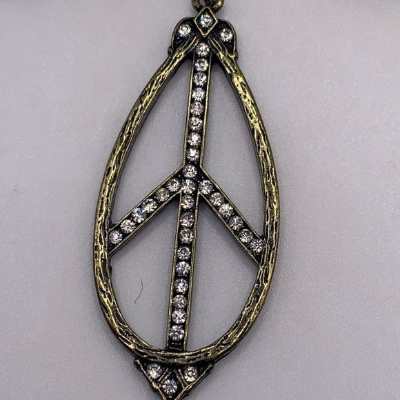 LOT OF 3 NECKLACE PENDANTS | FLOWER, RHINESTONE HEART, RHINESTONE PEACE SIGN - Picture 4 of 10